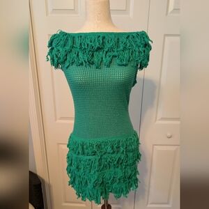 SHEIN Vibrant Green Knit Fringe Dress Size Large